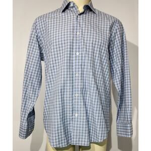 BUGATCHI Blue W/ White Men's Dress Shirt Shaped Fit Fitted Designer L